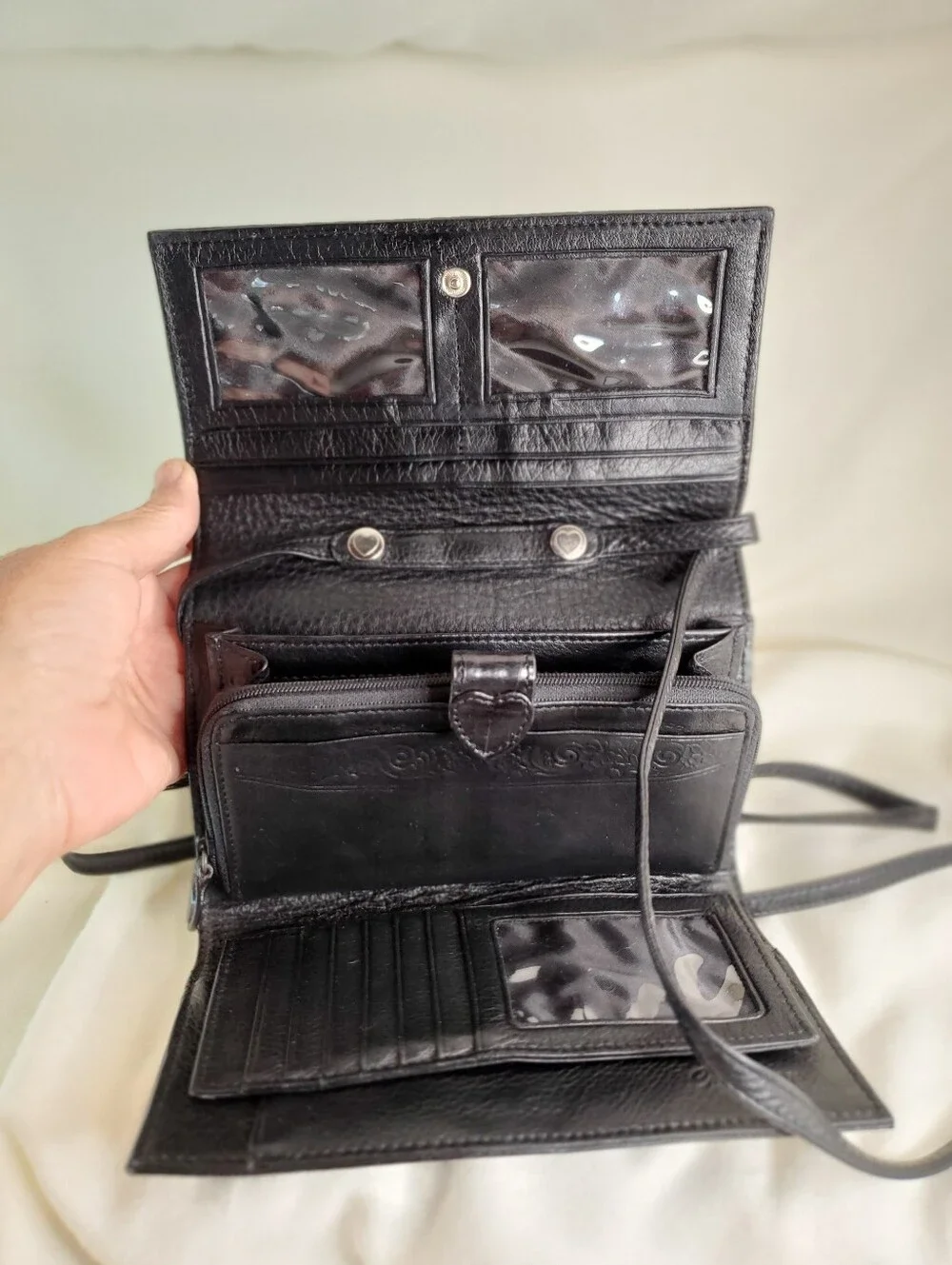 Brighton Black Croc Embossed Crossbody Bag with Heart Detail